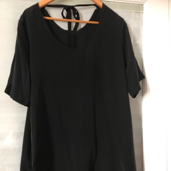 Charcoal Black 100% Silk Dress w/ tie front collar - Picture 4 of 5